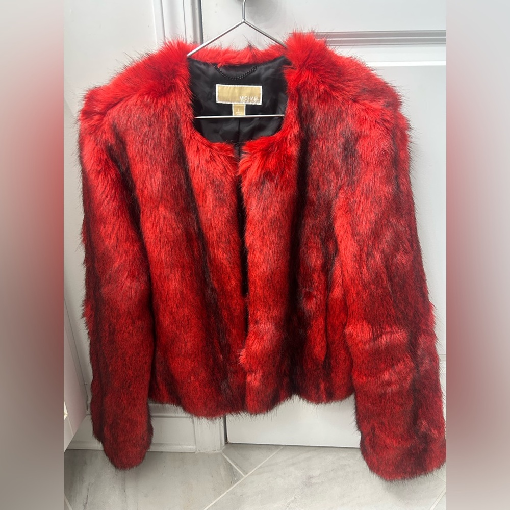 Michael Kors Red Faux Fur Jacket